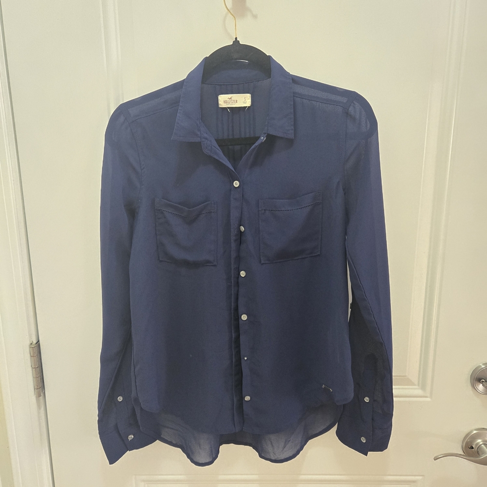 Hollister Women's Deep Blue Button-Up Blouse